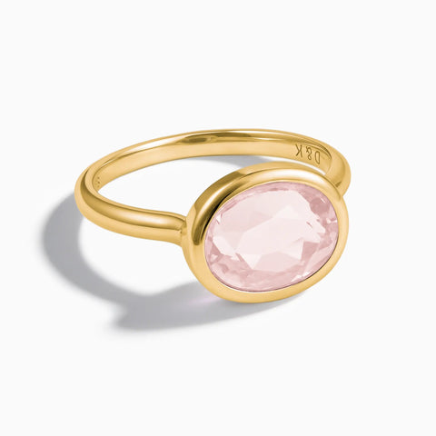 18KT Yellow Gold Vermeil Oval Rose Quartz Bezel Ring - Contour Front View