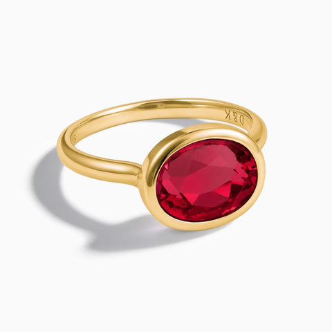 18KT Yellow Gold Vermeil Oval Ruby Bezel Ring - Contour Front View
