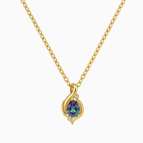 18KT Yellow Gold Vermeil Pear Alexandrite Swirl Necklace - Eternal Flowline Front View