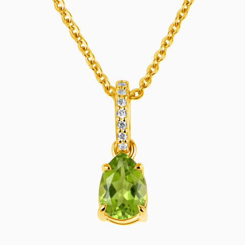 18KT Yellow Gold Vermeil Pear Peridot Pendant Necklace - Ocean Tear Front View