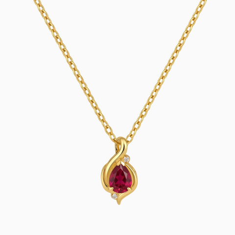18KT Yellow Gold Vermeil Pear Ruby Swirl Necklace - Eternal Flowline Front View