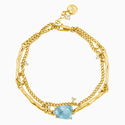 18KT Yellow Gold Vermeil Raw Aquamarine Layered Bracelet - Wild Vine Front View