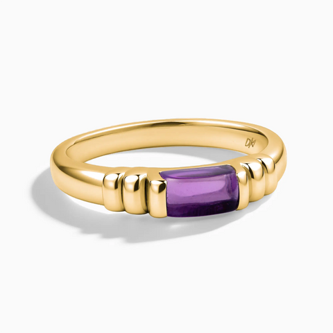 18KT Yellow Gold Vermeil Rectangle Amethyst Cabochon Ring Axis Front View