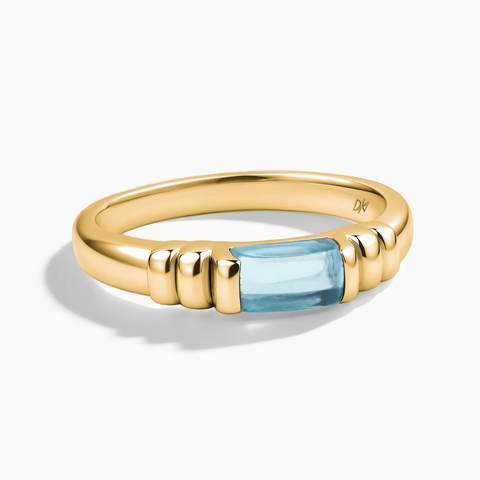 18KT Yellow Gold Vermeil Rectangle Aquamarine Cabochon Ring Axis Front View
