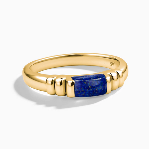 18KT Yellow Gold Vermeil Rectangle Lapis Lazuli Cabochon Ring Axis Front View