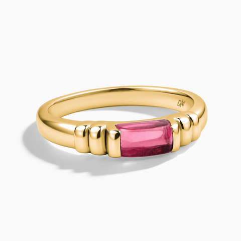18KT Yellow Gold Vermeil Rectangle Pink Tourmaline Cabochon Ring Axis Front View