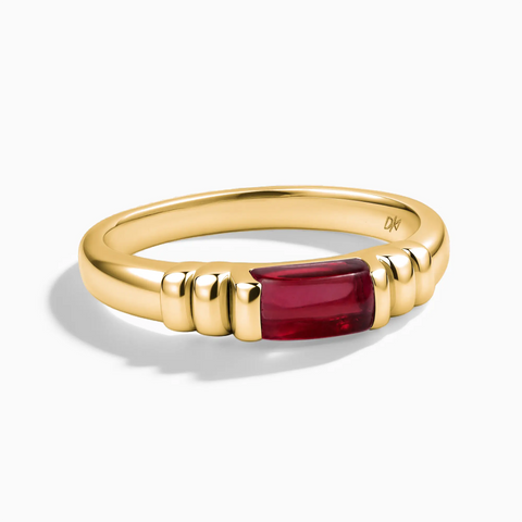 18KT Yellow Gold Vermeil Rectangle Ruby Cabochon Ring Axis Front View