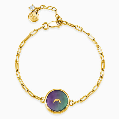 18KT Yellow Gold Vermeil Round Alexandrite Paperclip Bracelet - Solo Moon Front View