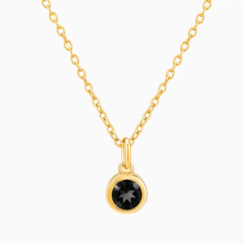 18KT Yellow Gold Vermeil Round Black Onyx Bezel Necklace - Elara Front View