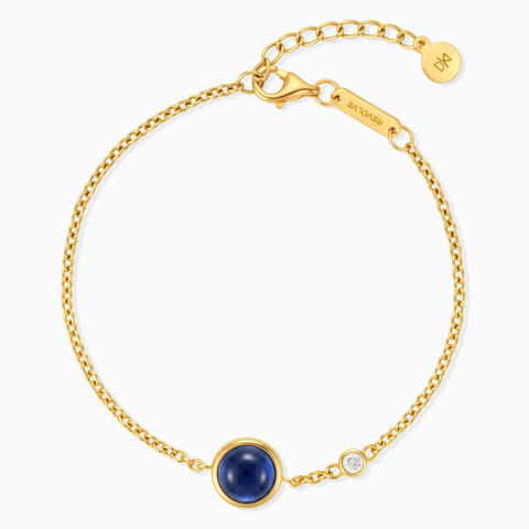 18KT Yellow Gold Vermeil Round Blue Sapphire Spinner Bracelet - Revolve Front View