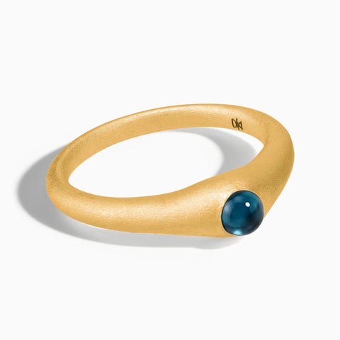 18KT Yellow Gold Vermeil Round London Blue Topaz Sandblasted Dome Ring - Morning Frost Front View