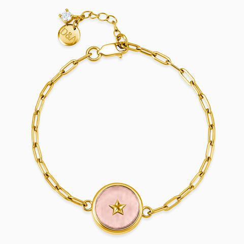 18KT Yellow Gold Vermeil Round Morganite Paperclip Bracelet - Solo Star Front View
