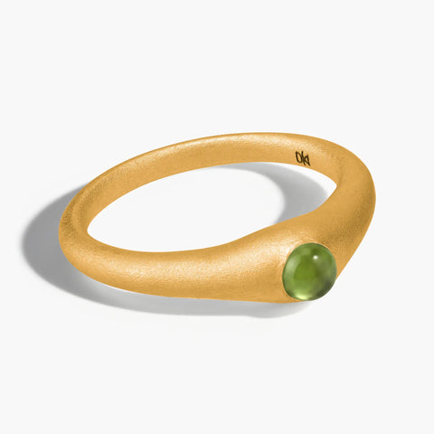18KT Yellow Gold Vermeil Round Peridot Sandblasted Dome Ring - Morning Frost Front View