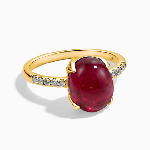18KT Yellow Gold Vermeil Ruby Cabochon Ring - Minimal Spiritual Front View
