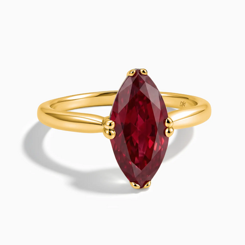 18KT Yellow Gold Vermeil Ruby Marquise Ring - Silent Glowl Front View