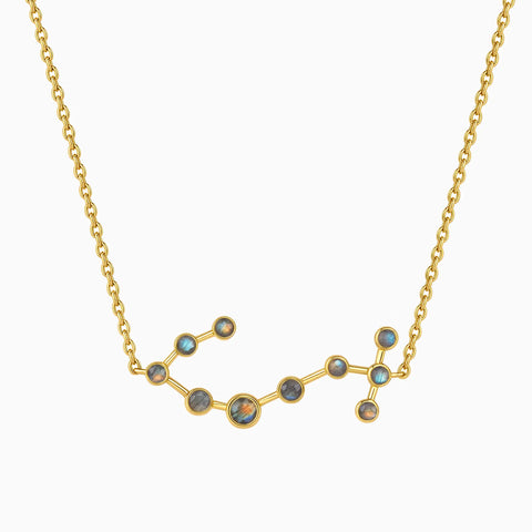 18KT Yellow Gold Vermeil Scorpio Zodiac Constellation Necklace - Labradorite Front View