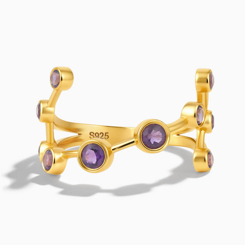 18KT Yellow Gold Vermeil Scorpio Zodiac Constellation Ring - Amethyst Front View