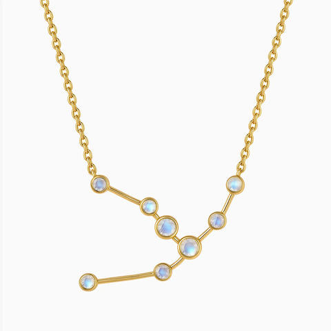 18KT Yellow Gold Vermeil Taurus Zodiac Constellation Necklace - Moonstone Front View