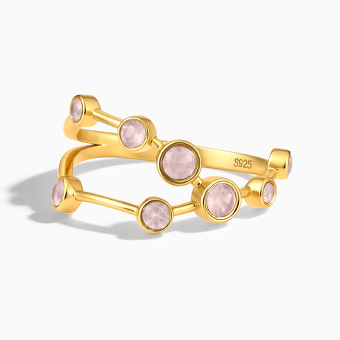18KT Yellow Gold Vermeil Taurus Zodiac Constellation Ring - Rose Quartz Front View