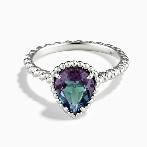 925 Sterling Silver Alexandrite Pear Ring - Still Light Front View