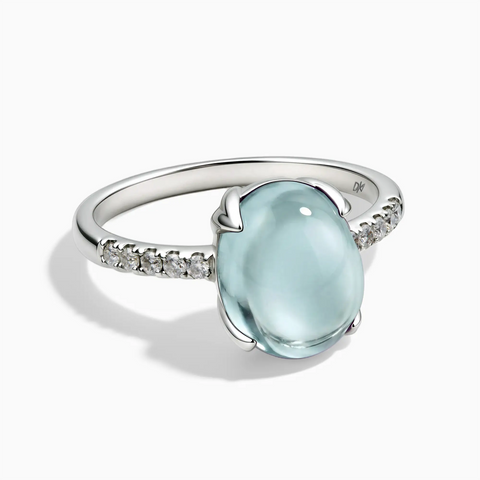 925 Sterling Silver Aquamarine Cabochon Ring - Minimal Spiritual Front View
