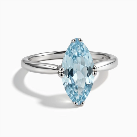 925 Sterling Silver Aquamarine Marquise Ring - Silent Glow Front View