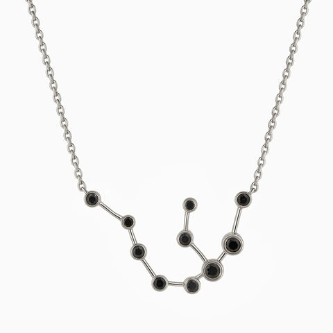 925 Sterling Silver Aquarius Zodiac Constellation Necklace - Black Onyx Front View