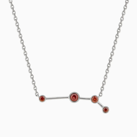 925 Sterling Silver Aries Zodiac Constellation Necklace - Garnet Front View