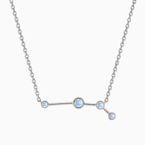 925 Sterling Silver Aries Zodiac Constellation Necklace - Moonstone Front View