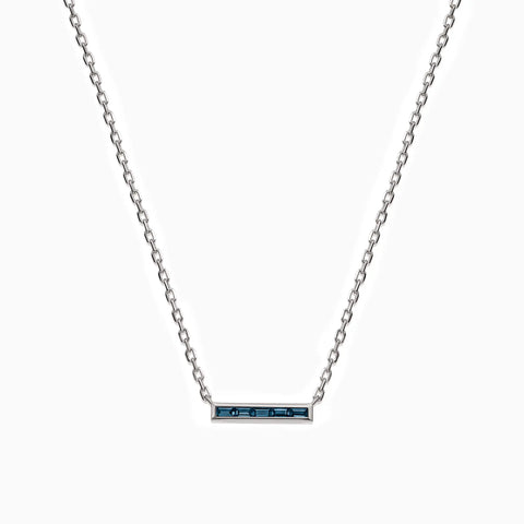 925 Sterling Silver Baguette London Blue Topaz Bar Necklace - Lucid Line Front View