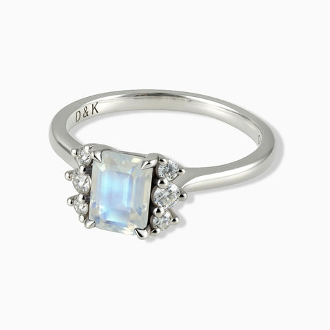 925 Sterling Silver Baguette Moonstone Ring – Seraph Front View