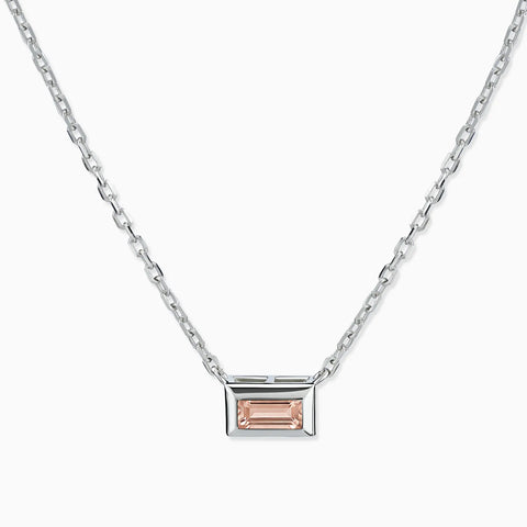925 Sterling Silver Baguette Morganite Bezel Necklace - Axiom Front View