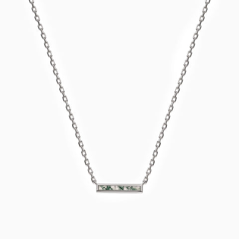 925 Sterling Silver Baguette Moss Agate Bar Necklace - Lucid Line Front View