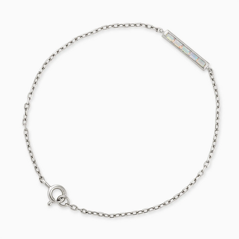 925 Sterling Silver Baguette Opal Bar Bracelet - Sleek Horizon Front View
