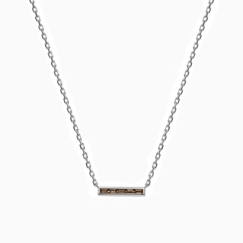 925 Sterling Silver Baguette Smoky Quartz Bar Necklace - Lucid Line Front View