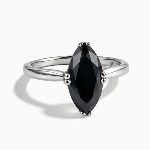 925 Sterling Silver Black Onyx Marquise Ring - Silent Glow Front View