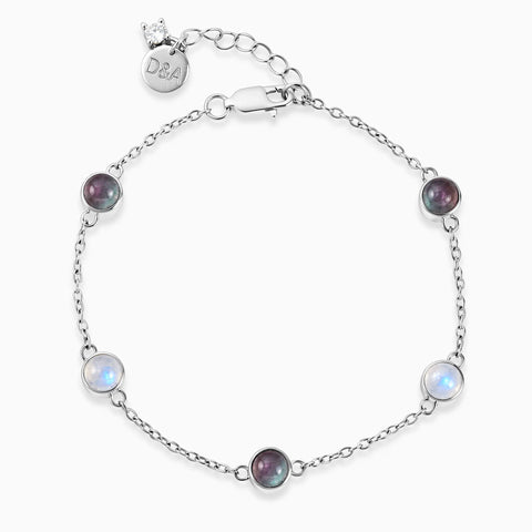 925 Sterling Silver Cabochon Alexandrite & Moonstone Bracelet - Constellation Front View