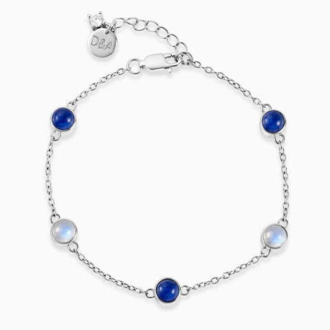 925 Sterling Silver Cabochon Blue Sapphire & Moonstone Bracelet - Constellation Front View