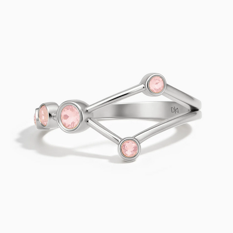 925 Sterling Silver Cancer Zodiac Constellation Ring - Rose Quartz Front View