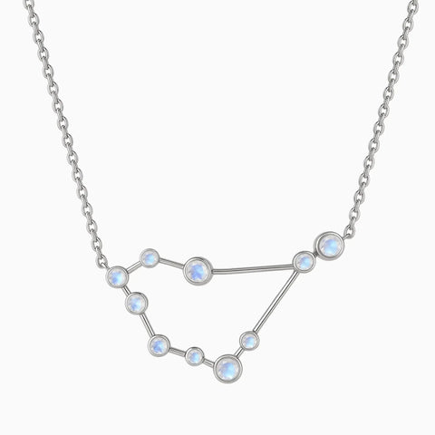 925 Sterling Silver Capricorn Zodiac Constellation Necklace - Moonstone Front View