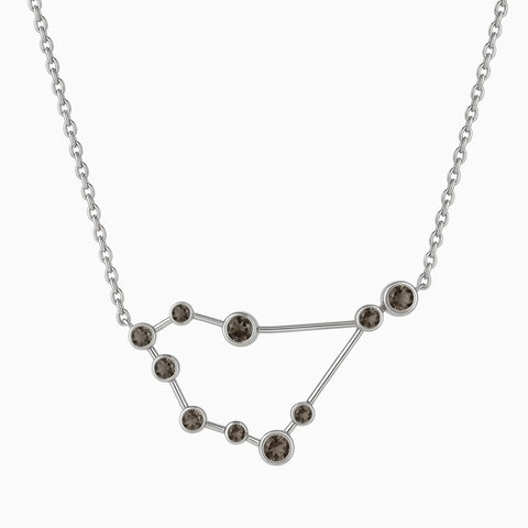 925 Sterling Silver Capricorn Zodiac Constellation Necklace - Smoky Quartz Front View