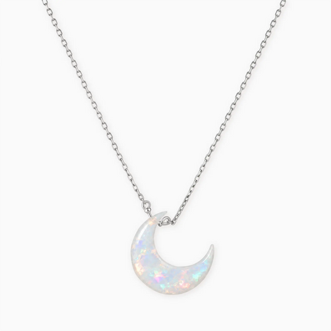 925 Sterling Silver Crescent Opal Pendant Necklace Nightfall Front View