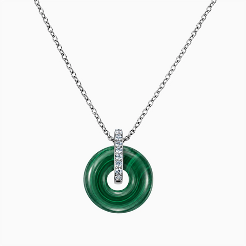 925 Sterling Silver Donut Malachite Pave Bar Necklace - Origin Loop Front View