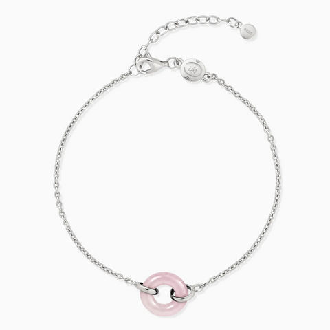 925 Sterling Silver Donut Rose Quartz Bracelet Entwined Beauty Front View