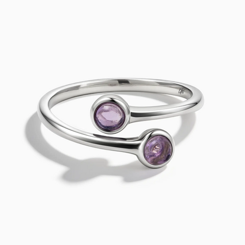 925 Sterling Silver Double Cabochon Amethyst Ring - Twins Collection Front View