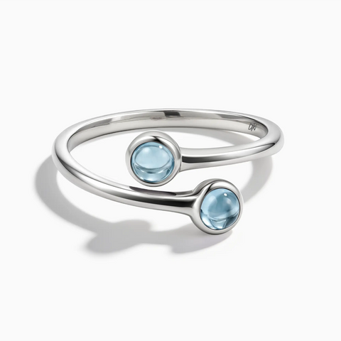 925 Sterling Silver Double Cabochon Aquamarine Ring - Twins Collection Front View