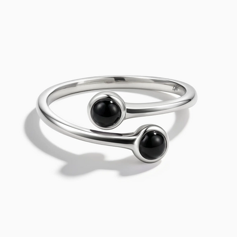 925 Sterling Silver Double Cabochon Black Onyx Ring - Twins Collection Front View