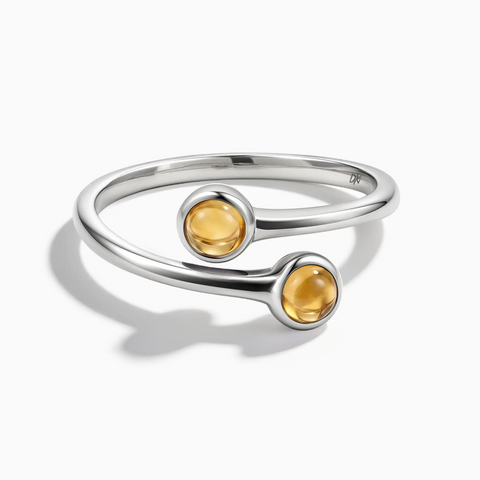 925 Sterling Silver Double Cabochon Citrine Ring - Twins Collection Front View