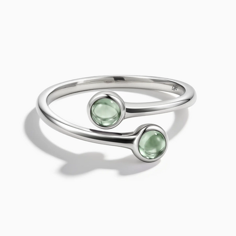 925 Sterling Silver Double Cabochon Green Amethyst Ring - Twins Collection Front View