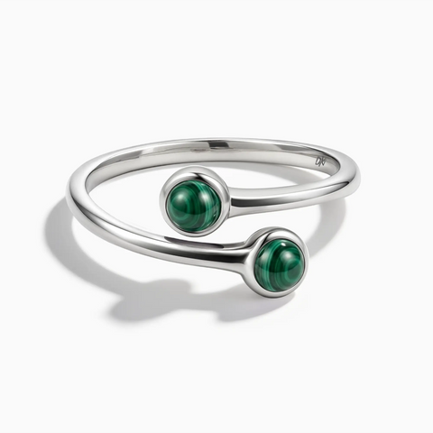 925 Sterling Silver Double Cabochon Malachite Ring - Twins Collection Front View